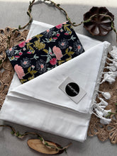 White Handloom Cotton Saree With  Flower Print Blouse